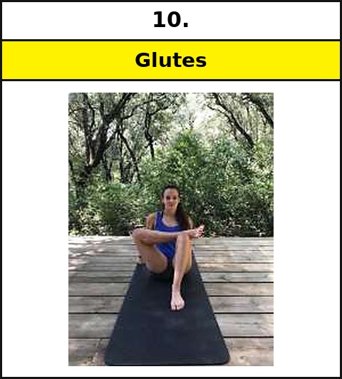 Marta Palou demonstrating stretch 10: seated glute stretch with one leg crossed over the other